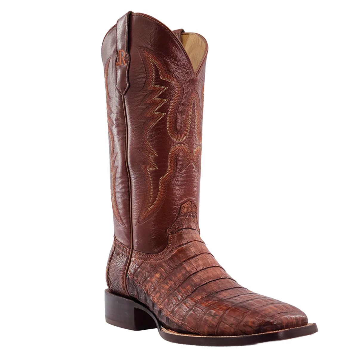 R Watson Men's 13" Brandy Vintage Hornback Caiman Tail Western Boot - RW3012 - 3 - 7D