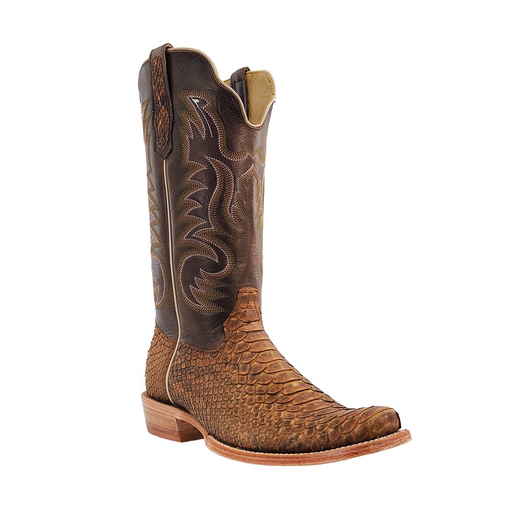 R. Watson Men's 13" Beige Suede & Python Square Toe Western Boot - RW7911 - 1 - 7D