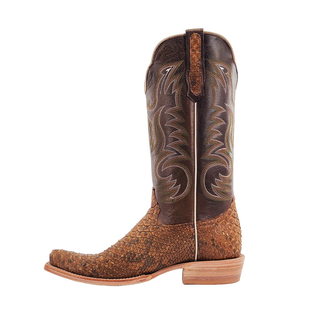 R. Watson Men's 13" Beige Suede & Python Square Toe Western Boot - RW7911 - 1 - 7D