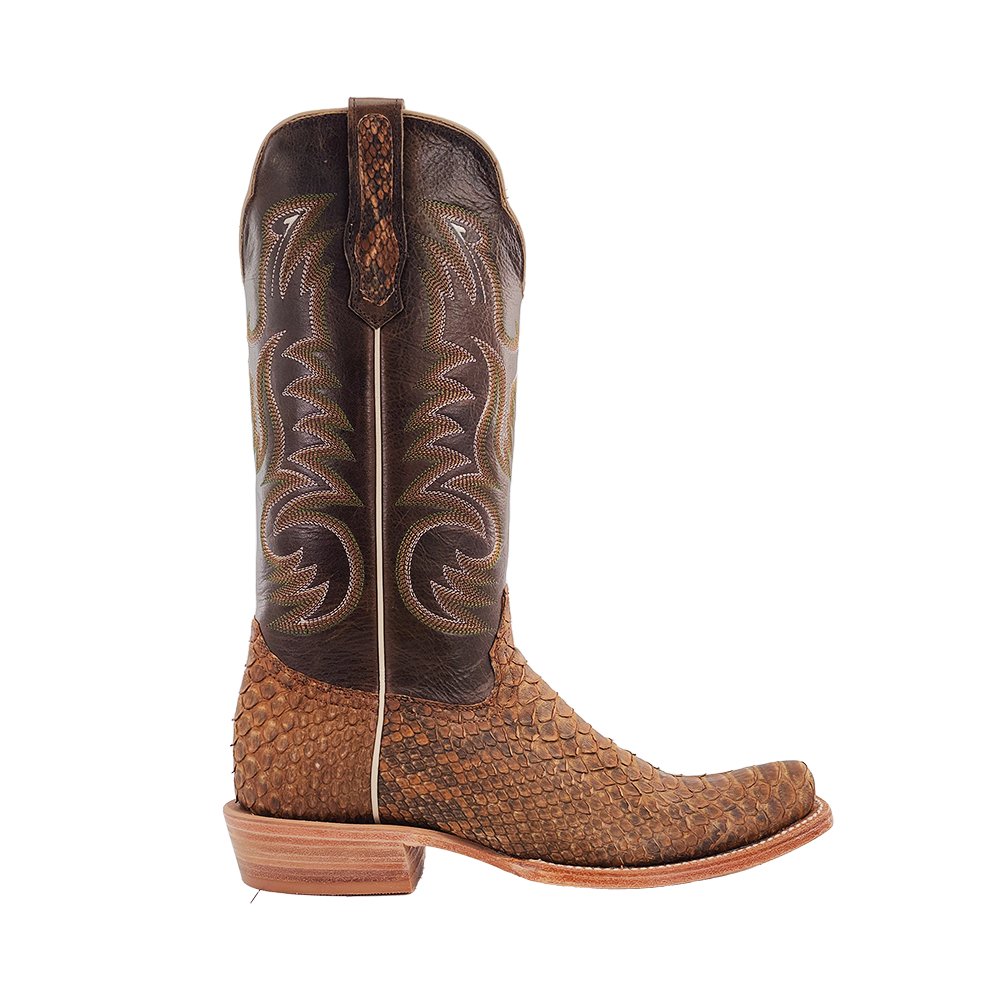 R. Watson Men's 13" Beige Suede & Python Square Toe Western Boot - RW7911 - 1 - 7D