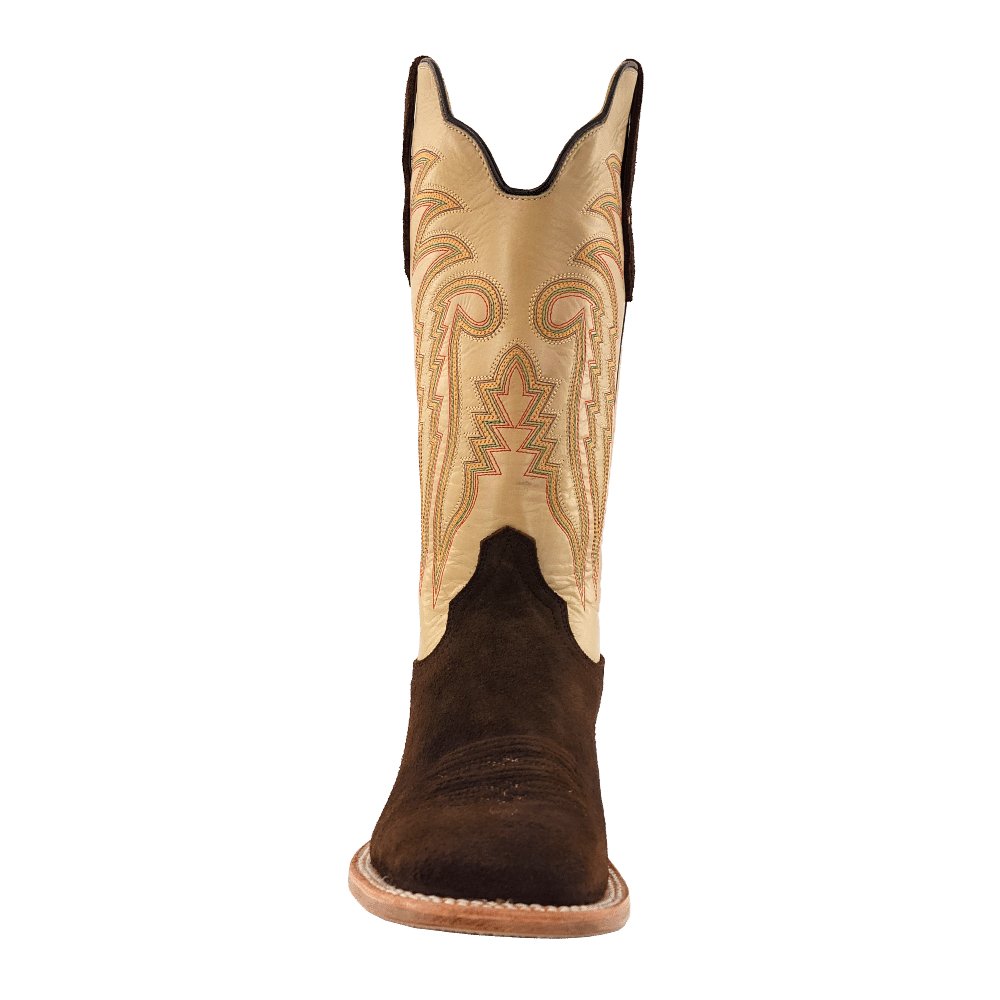 R. Watson Men's 13" Chocolate Heavy Roughout Cowhide and Bone Sinatra Cowhide Western Boot - RW8221 - 1 - 7D