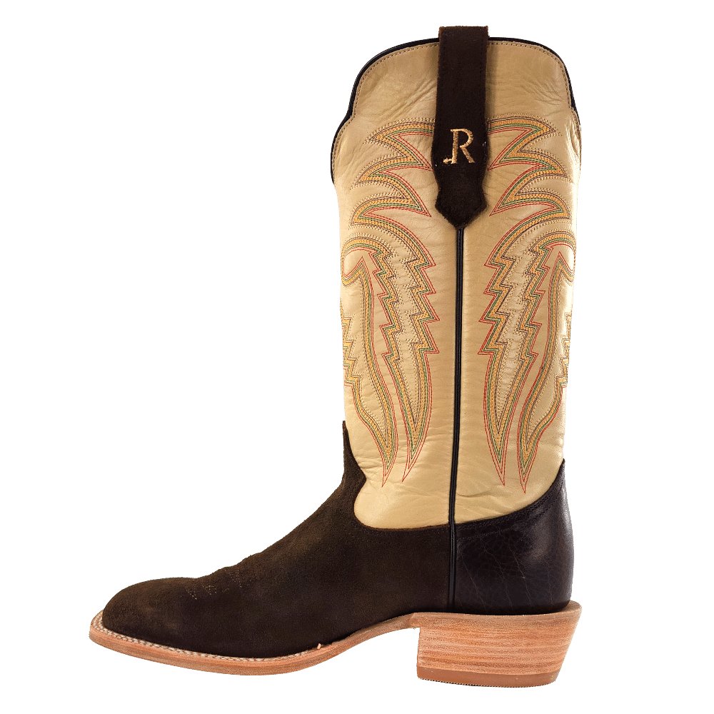 R. Watson Men's 13" Chocolate Heavy Roughout Cowhide and Bone Sinatra Cowhide Western Boot - RW8221 - 1 - 7D