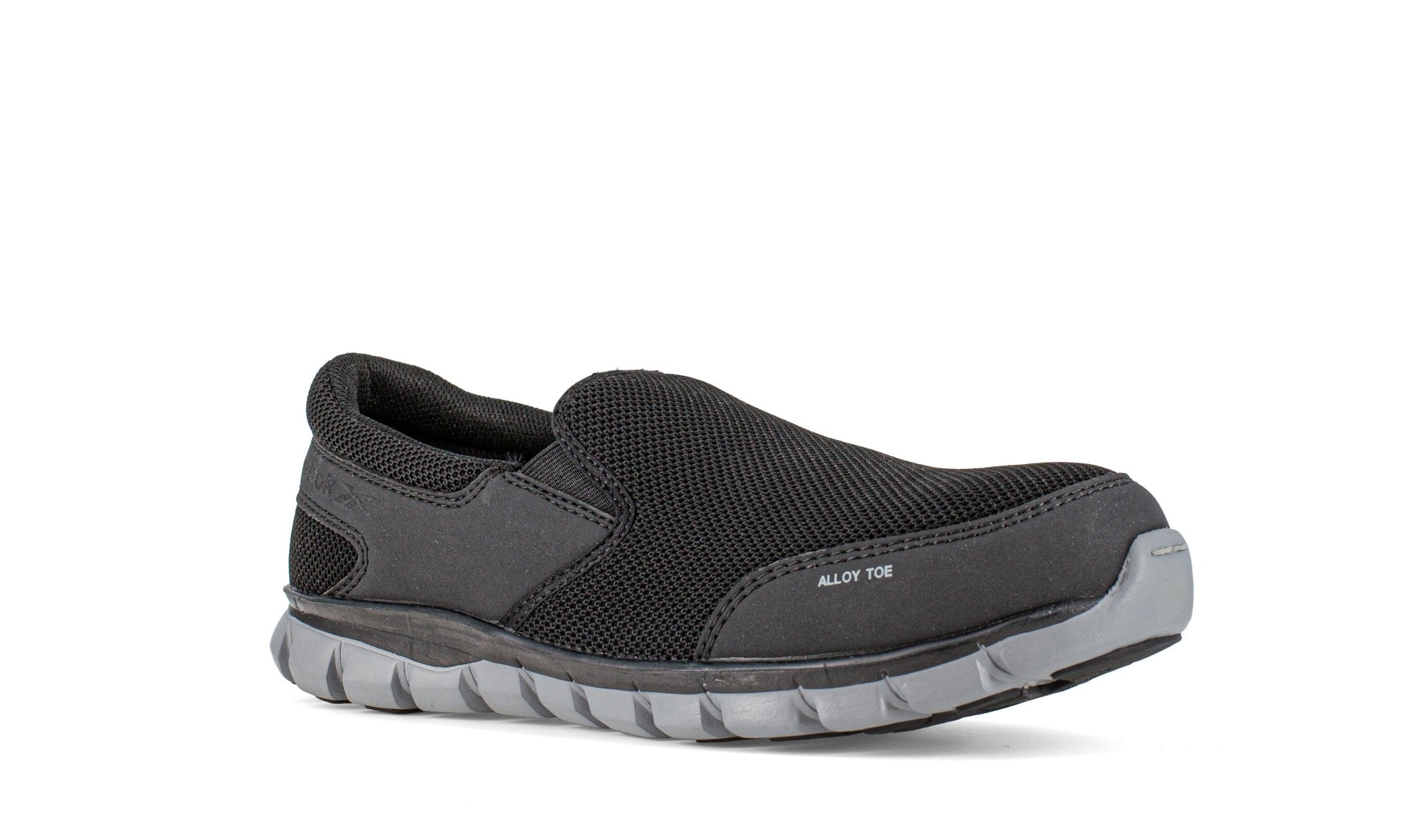 Reebok Men's Black and Grey Sublite Cushion Alloy Toe Slip - On Work Shoe - RB4037 - 4M