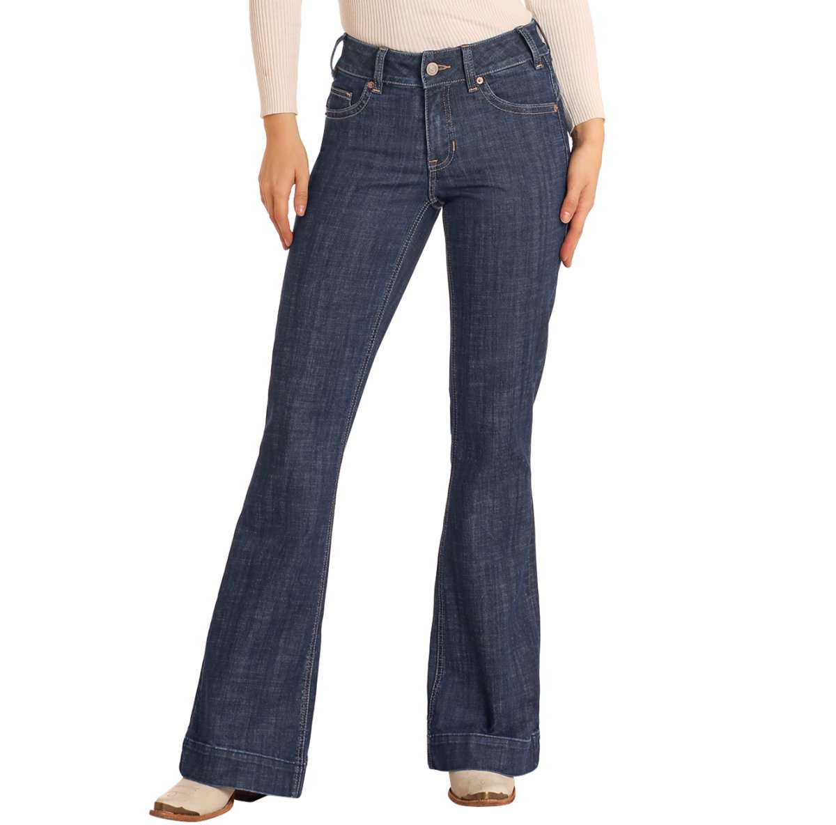 Rock & Roll Women's Diamond Belt Loop Mid Rise Dark Wash Trouser Jeans - BW5MD05329 - 25X30