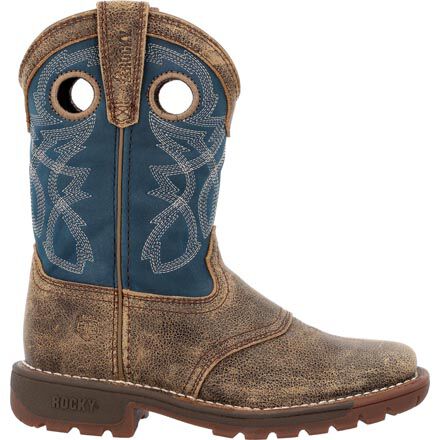 Rocky Boys 8" Big Kids Legacy 32 Brown & Blue Square Toe Waterproof Western Boot - RKW0409Y - 3.5M