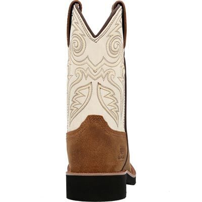 Rocky Boys 8" OTH Big Kids White & Brown Square Toe Western Boot - RKW0462Y-3.5M