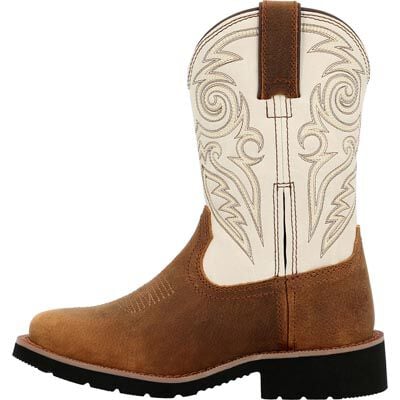 Rocky Boys 8" OTH Big Kids White & Brown Square Toe Western Boot - RKW0462Y-3.5M