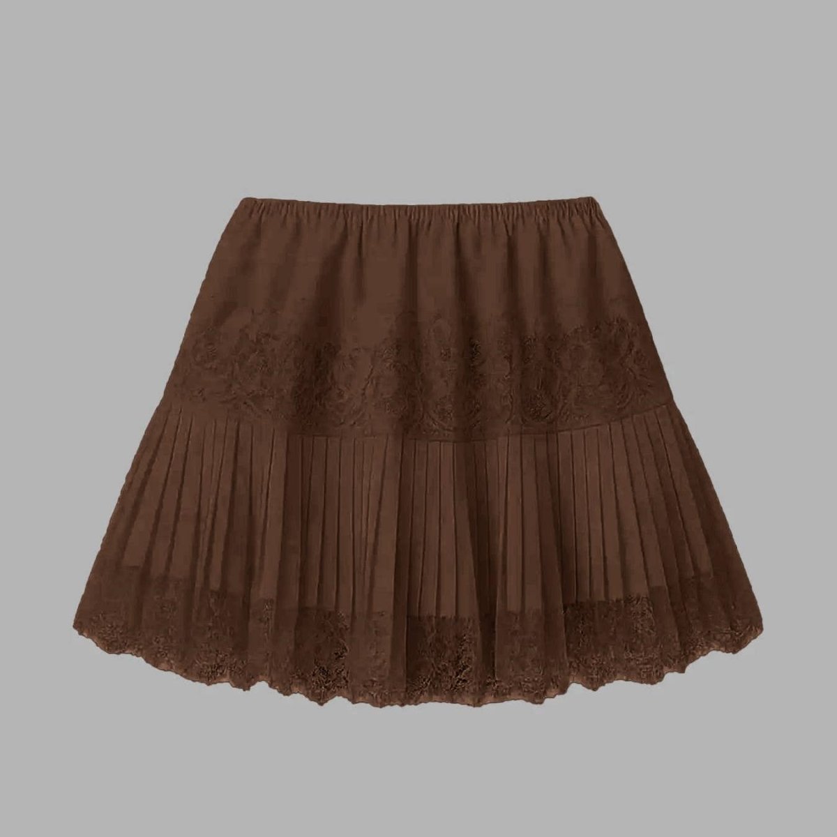 Rosa Clothing High-Rise Pleated Ruffles Mini Lace Skirt - Coffee - RCJW07934-Coffee-S