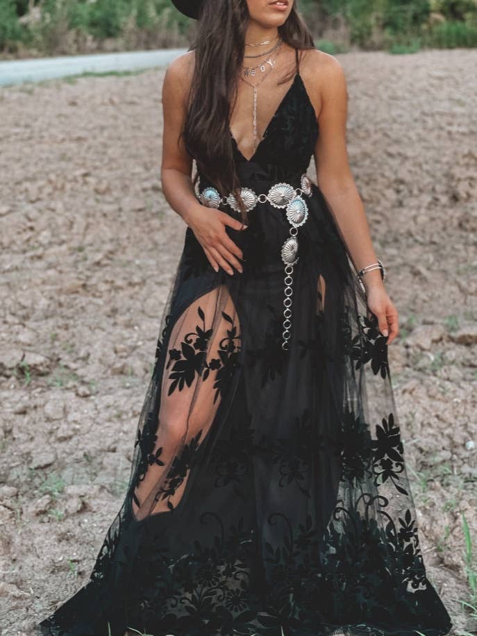 Rosa Clothing Southern Country Cowgirl Coachella Lace Flare Dress - Black - RCJY03884-black-S