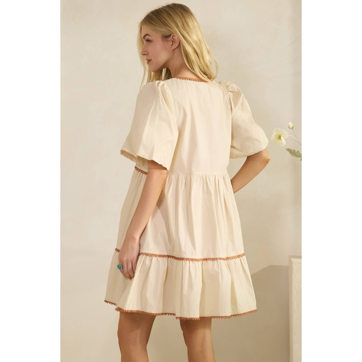 Sage + Fig Rustin Tiered Prairie Mini Dress - Beige - SD7694-S