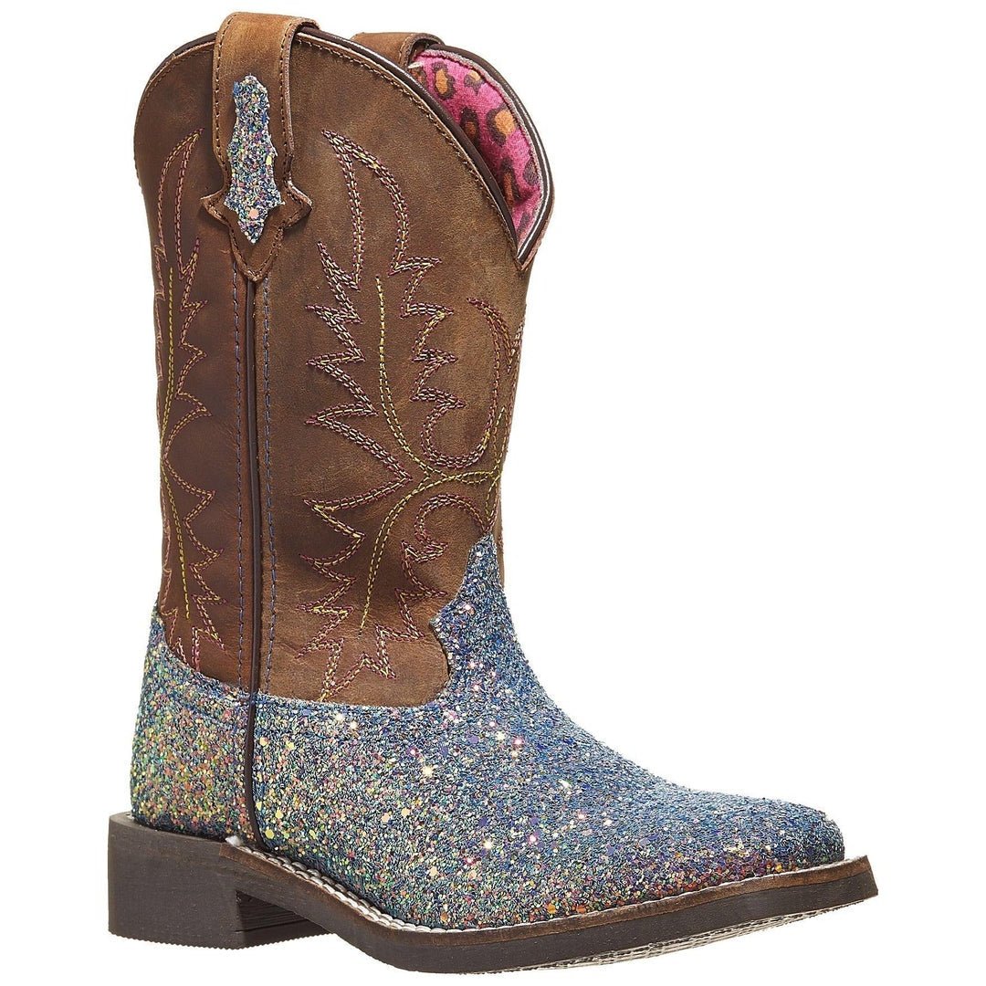 Smoky Mountain Childrens Ariel Pastel Glitter & Brown Distress Western Boot - 3250C - 8.5R