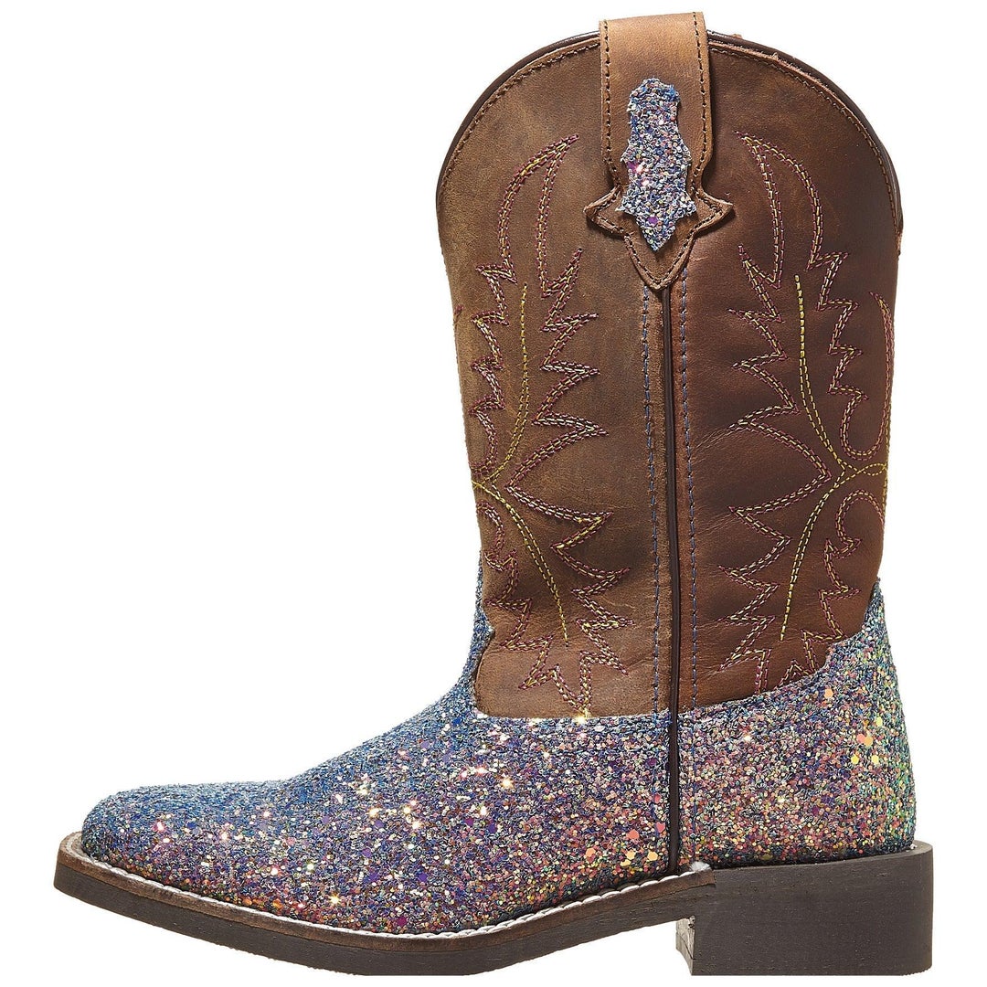 Smoky Mountain Childrens Ariel Pastel Glitter & Brown Distress Western Boot - 3250C - 8.5R