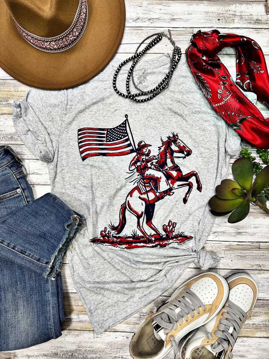 Texas True Threads Patriotic Cowboy Tee - White Fleck - 3413-WHITEFLECK-S