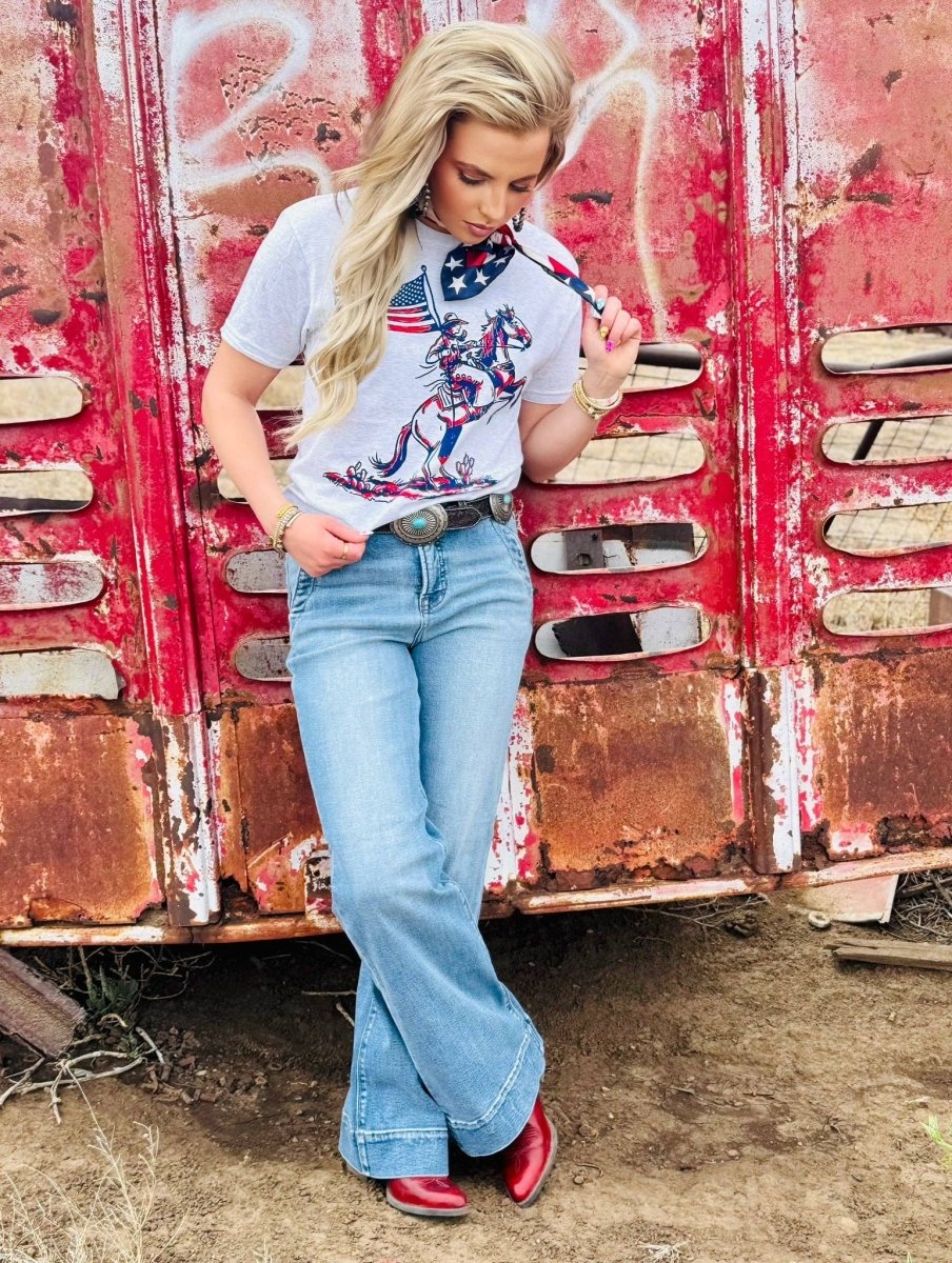 Texas True Threads Patriotic Cowboy Tee - White Fleck - 3413-WHITEFLECK-S
