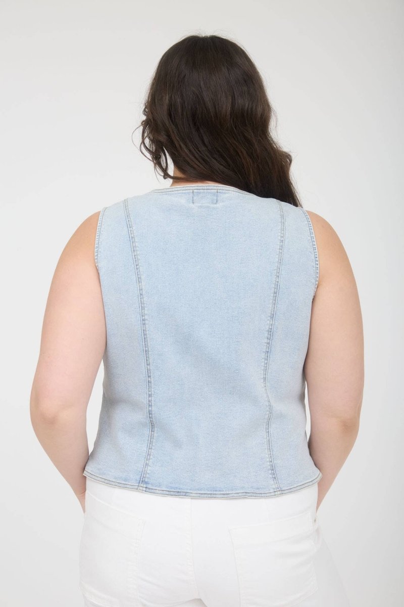 The Workshop Plus V Neck Sleeveless Button Down Denim Vest - Denim - PTW2087-DENIM-XL