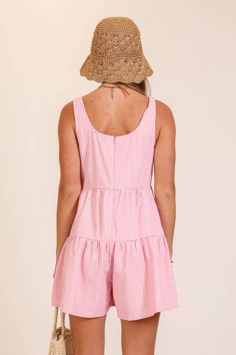 TIMING Pinkbell Pinstripe Tiered Romper - Pink - WP9537-S