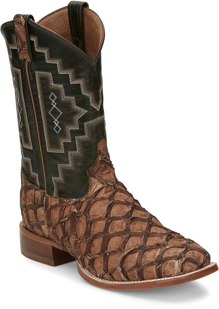 Tony Lama Men's 11" Leviathan Pirarucu Wide Square Toe Western Boot - 6082 - 8D