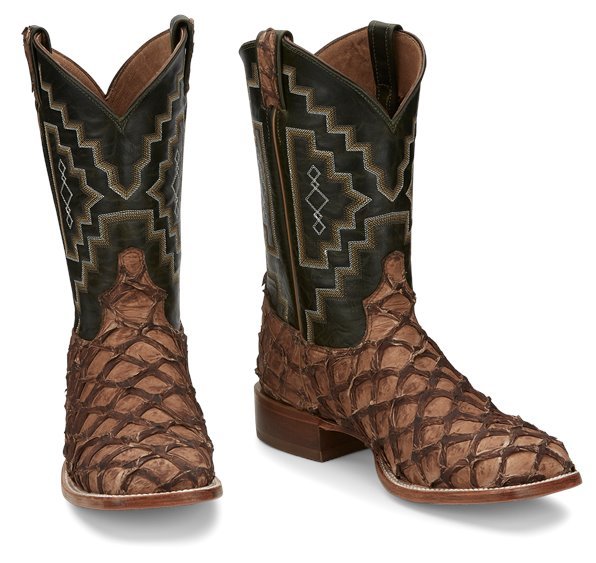 Tony Lama Men's 11" Leviathan Pirarucu Wide Square Toe Western Boot - 6082 - 8D