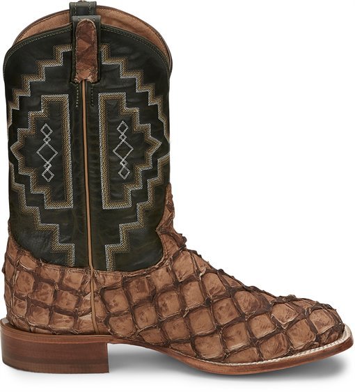 Tony Lama Men's 11" Leviathan Pirarucu Wide Square Toe Western Boot - 6082 - 8D