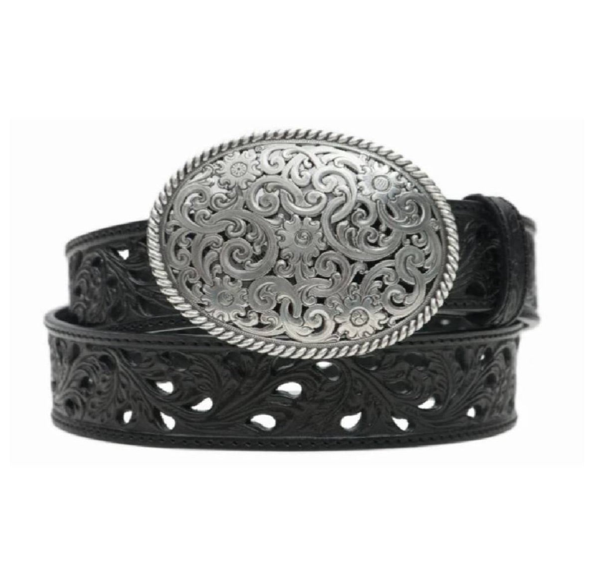 Tony Lama Women's Pierced Filigree Trophy Black Western Belt - C50023 - 26