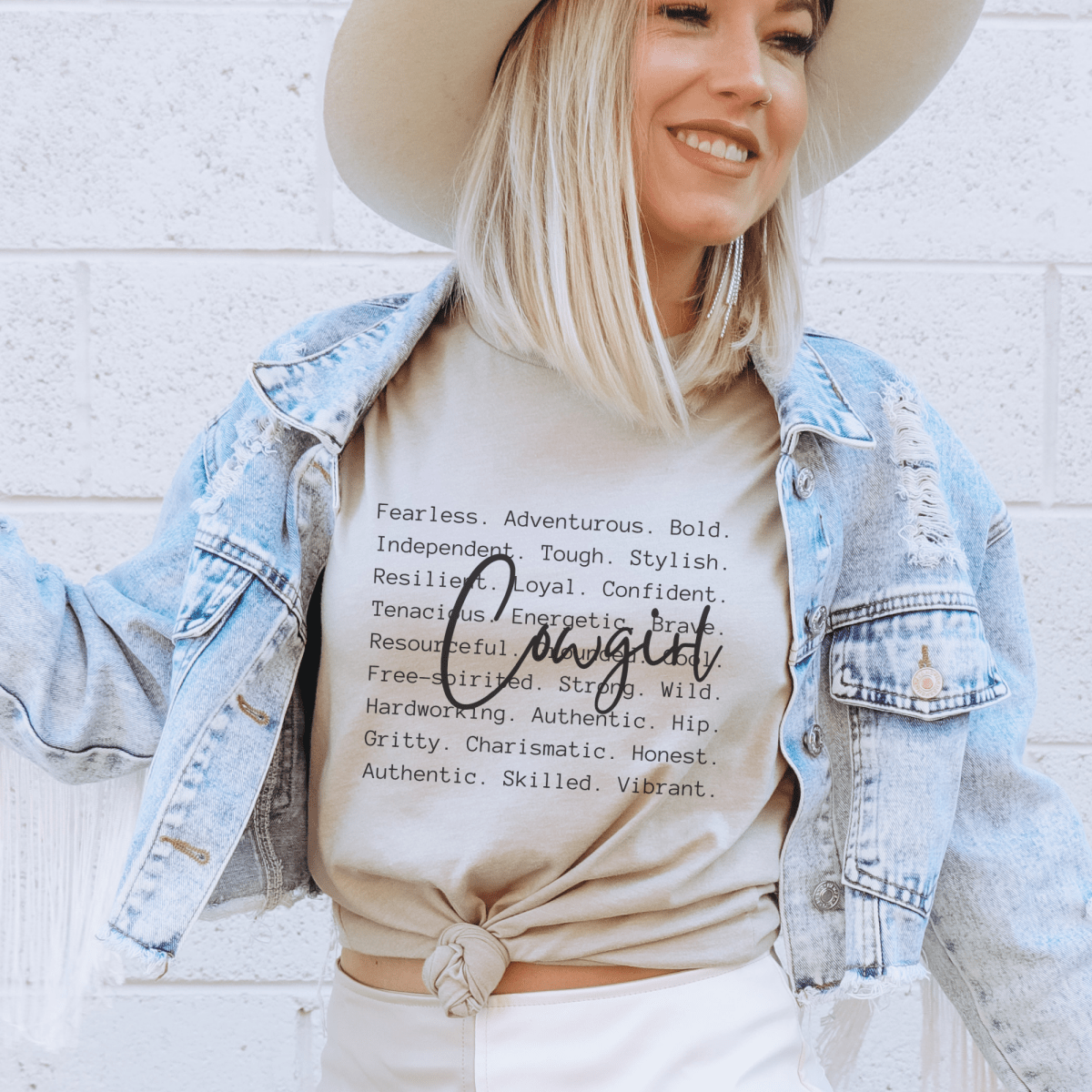 Trendznmore Women's Cowgirl Definition Western Graphic T-Shirt - Beige - COWGIRLBEIGE-S