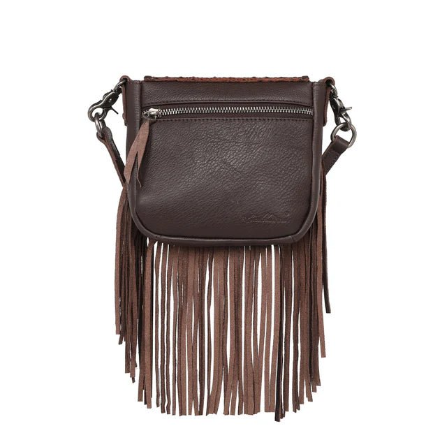 Montana West Genuine Leather Tooled Collection Fringe Crossbody - Coffee - RLC-L173CF