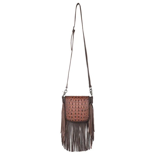 Montana West Genuine Leather Tooled Collection Fringe Crossbody - Coffee - RLC-L173CF