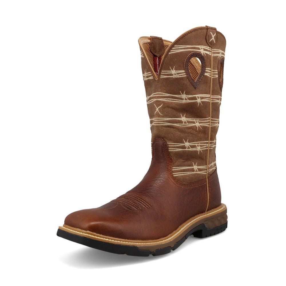 Twisted X Men's 12" Brown Pull - On Square Toe Western Work Boot - MXB0010 - 7D