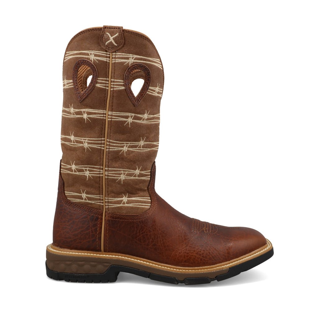 Twisted X Men's 12" Brown Pull - On Square Toe Western Work Boot - MXB0010 - 7D