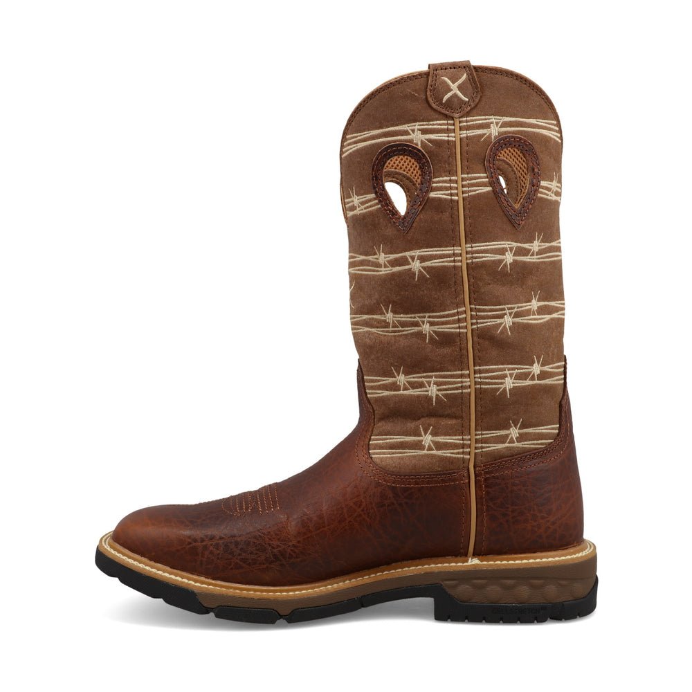 Twisted X Men's 12" Brown Pull - On Square Toe Western Work Boot - MXB0010 - 7D