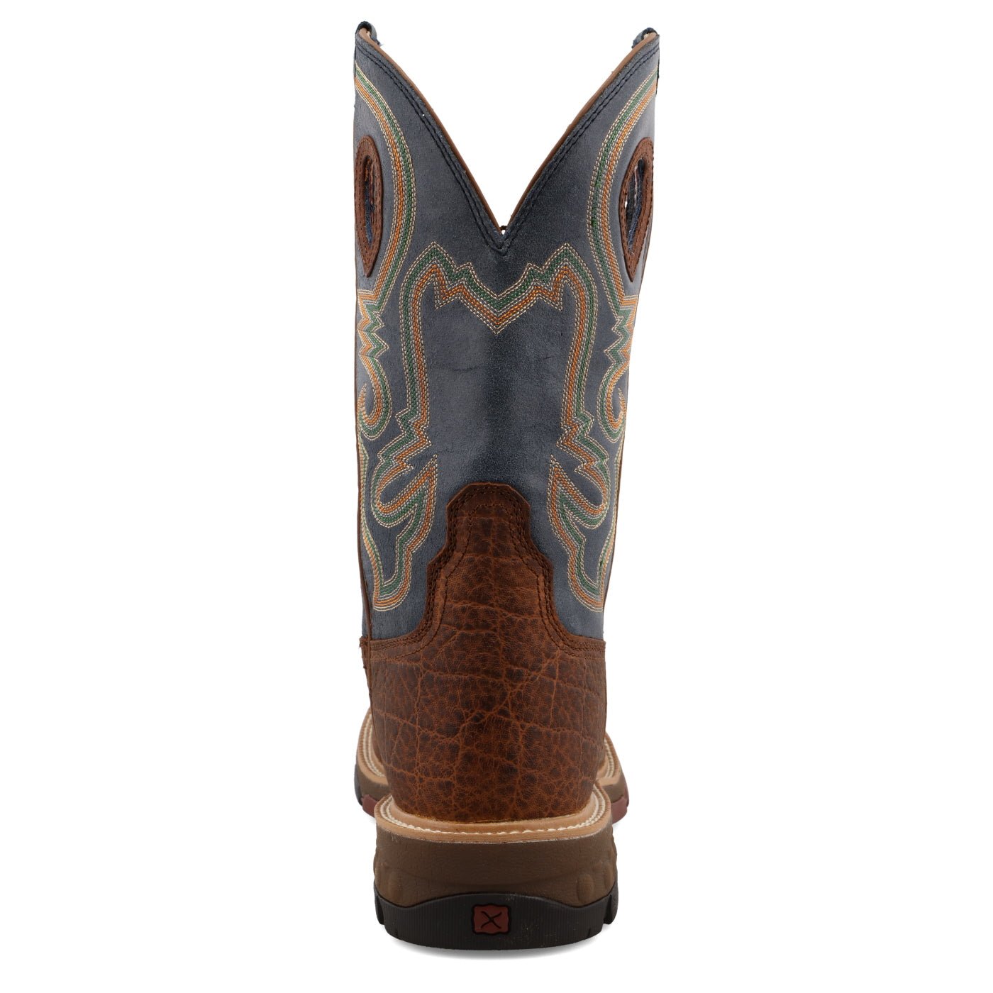 Twisted X Men's 12" Distressed Saddle & Peacock Square Alloy Toe Western Work Boot - MXBA005 - 7D