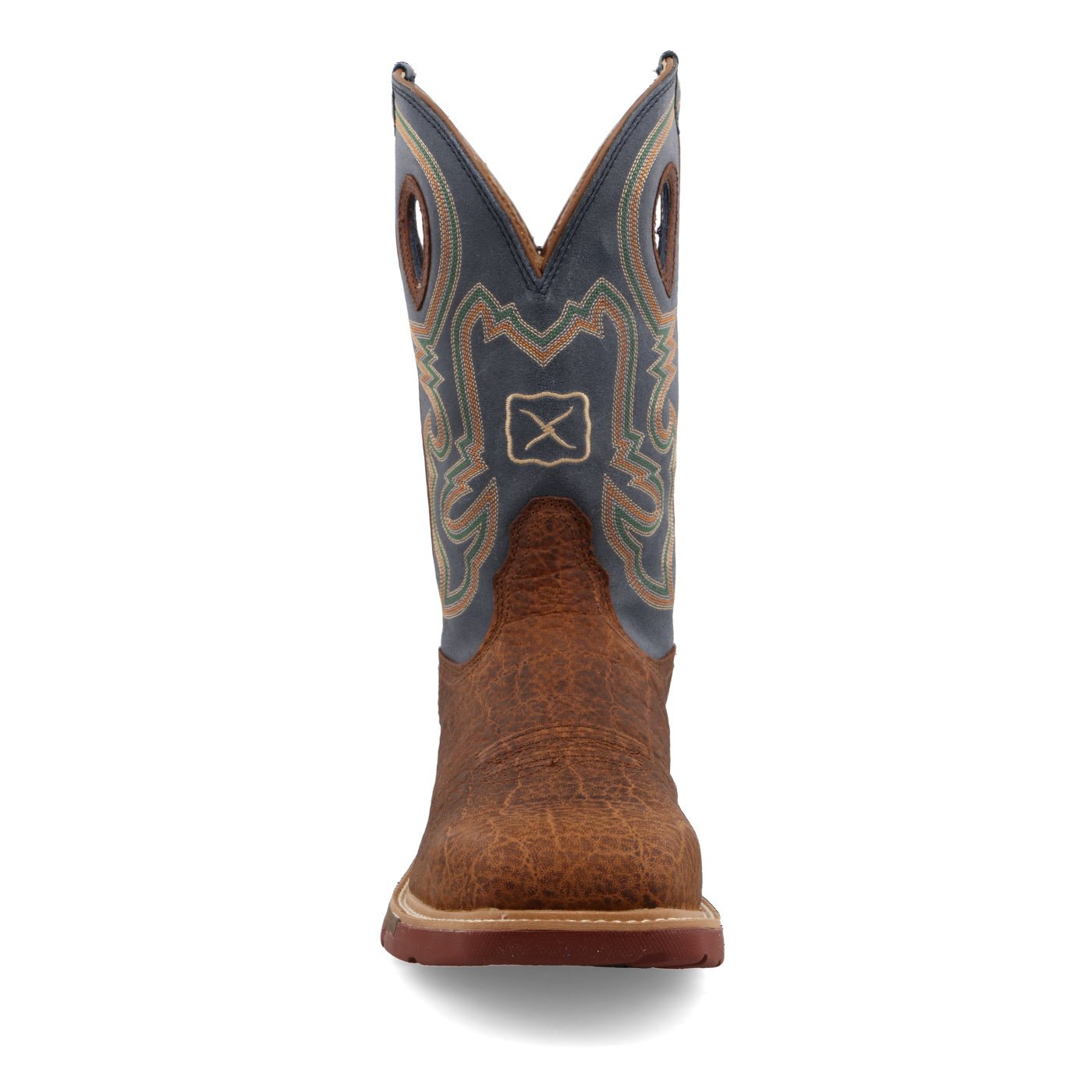 Twisted X Men's 12" Distressed Saddle & Peacock Square Alloy Toe Western Work Boot - MXBA005 - 7D