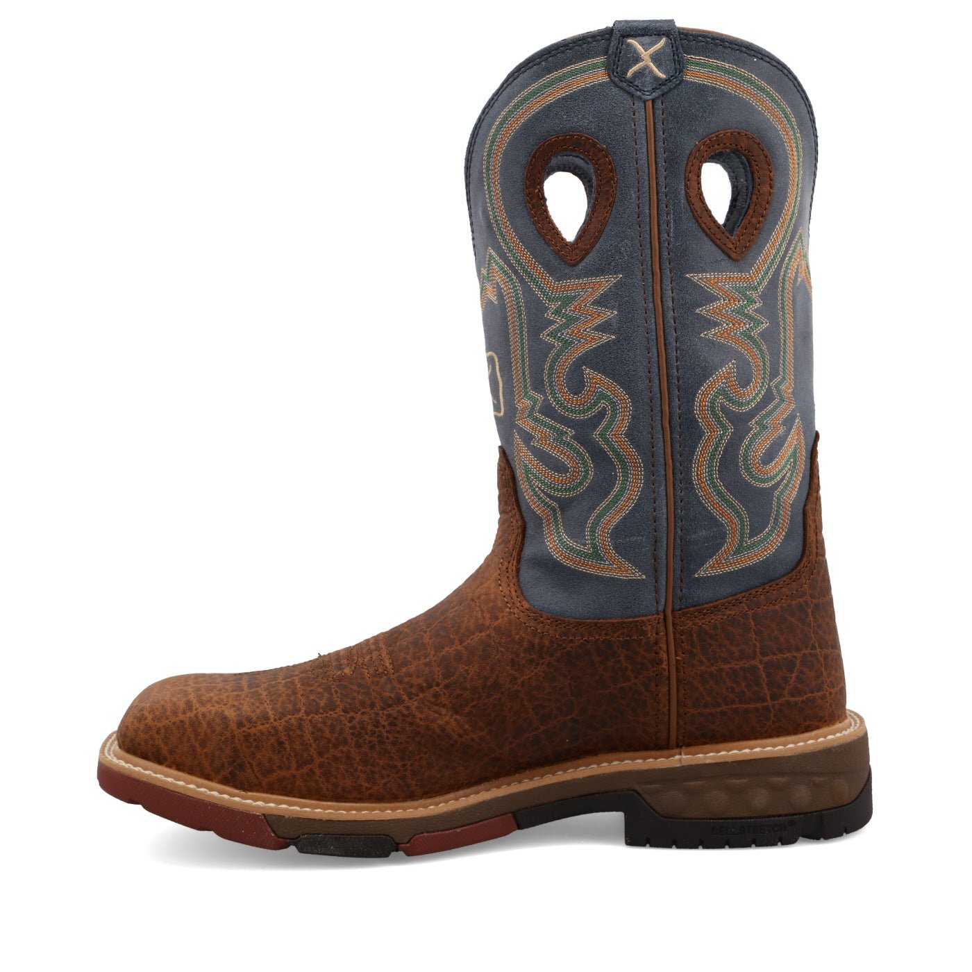 Twisted X Men's 12" Distressed Saddle & Peacock Square Alloy Toe Western Work Boot - MXBA005 - 7D