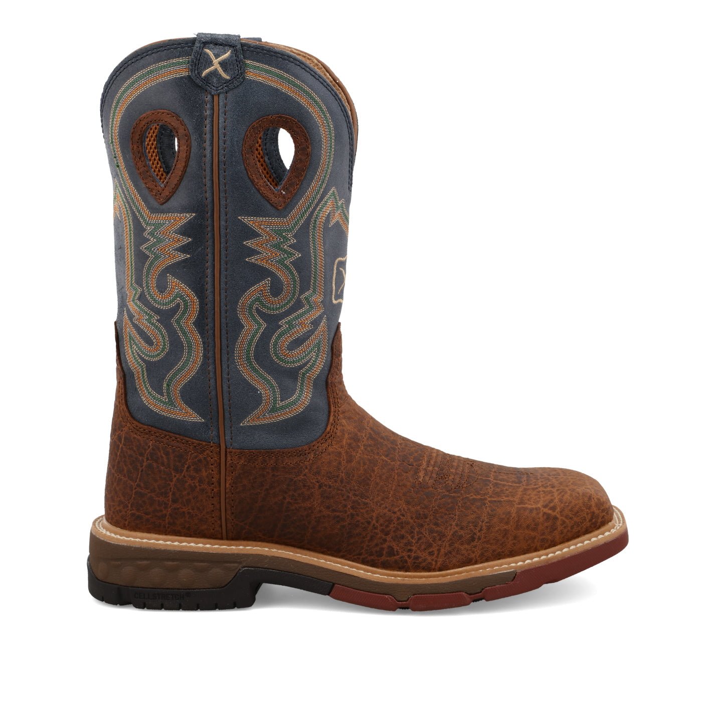 Twisted X Men's 12" Distressed Saddle & Peacock Square Alloy Toe Western Work Boot - MXBA005 - 7D