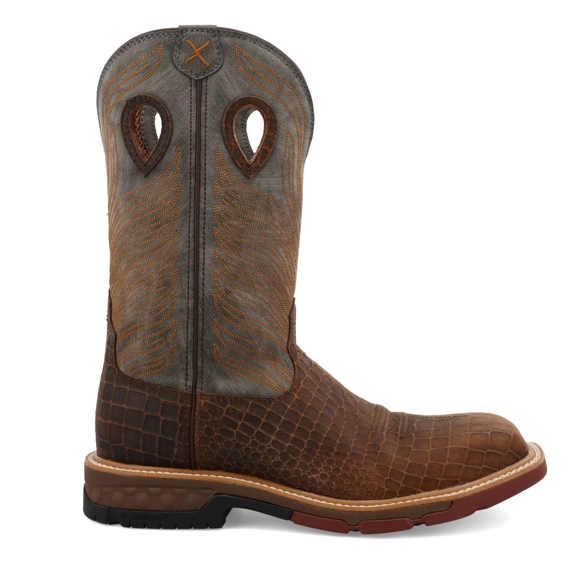 Twisted X Men's 12" Brown and Gray Nano Square Toe Western Work Boot - MXBN005 - 7D