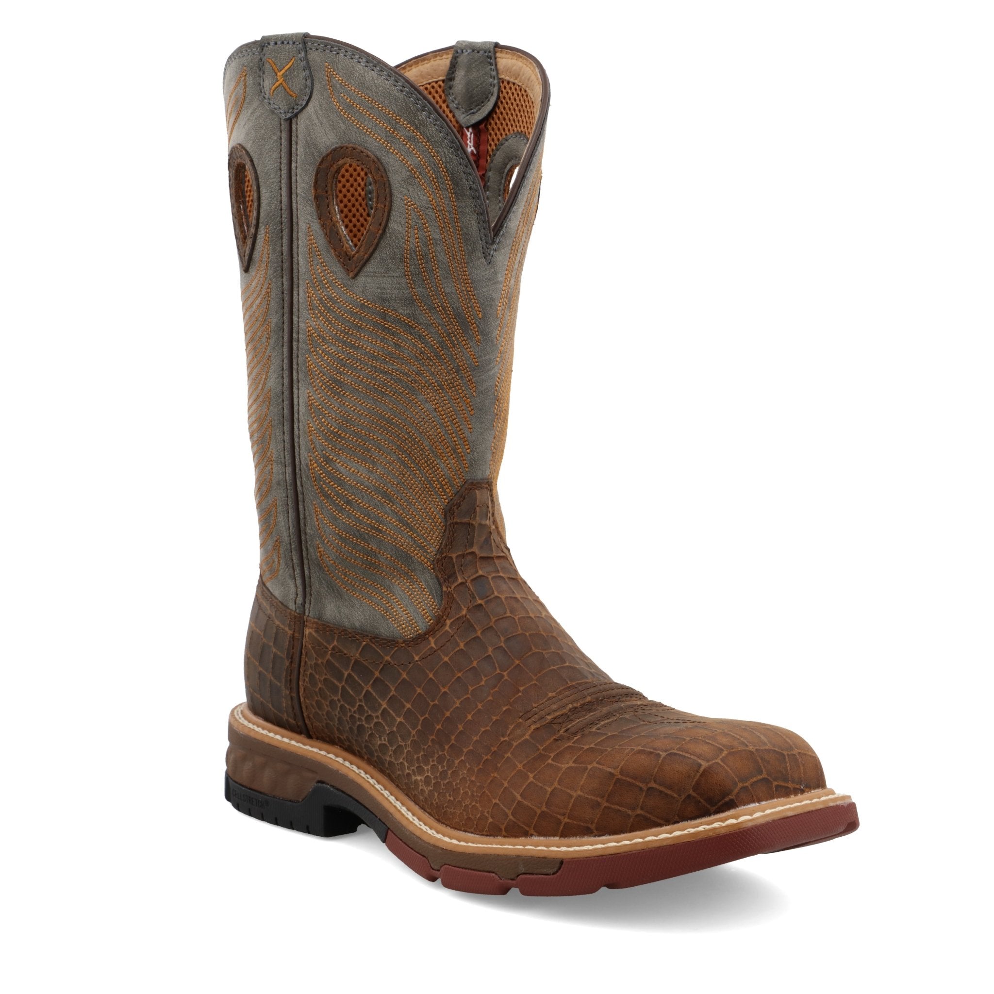 Twisted X Men's 12" Brown and Gray Nano Square Toe Western Work Boot - MXBN005 - 7D