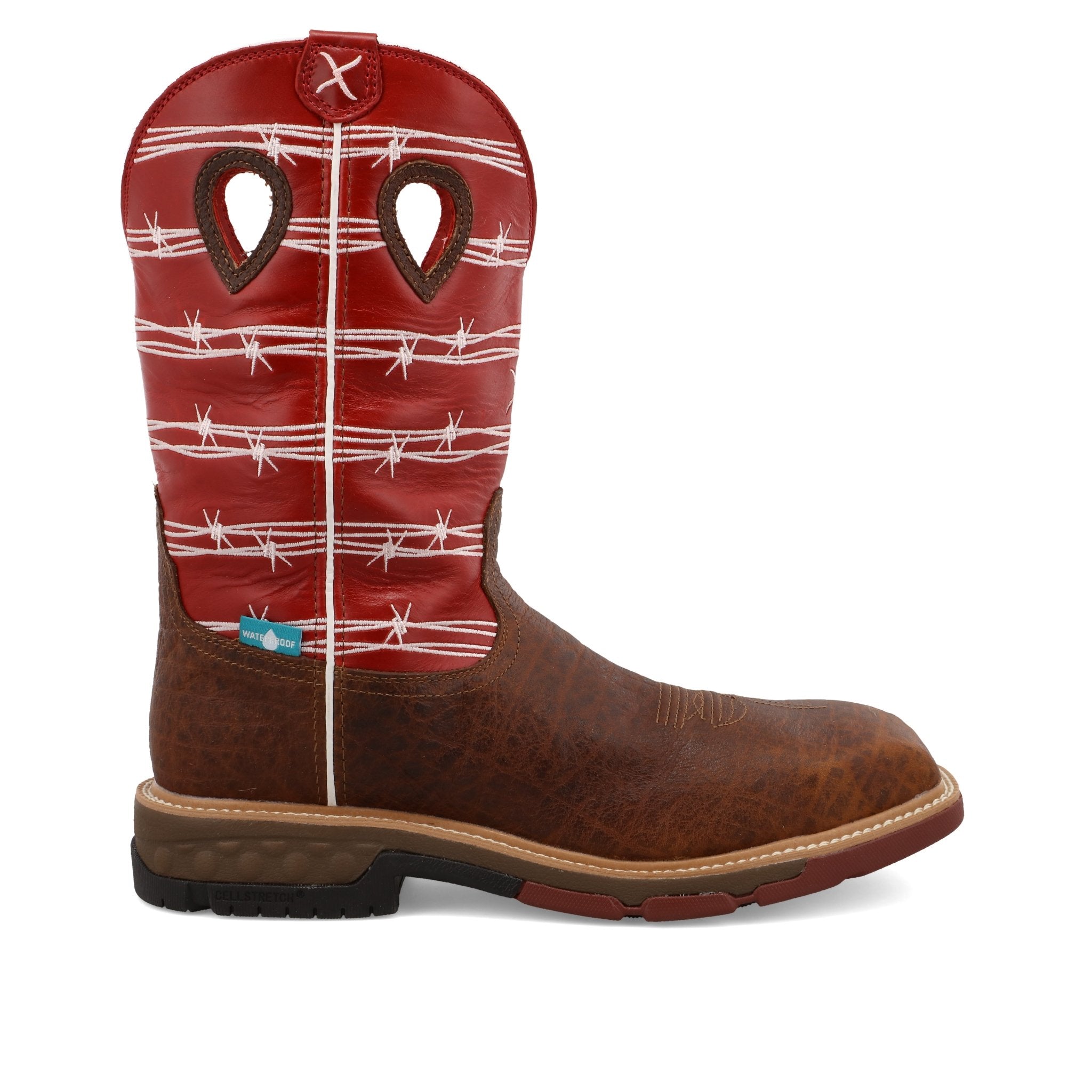 Twisted X Men's 12" Distressed Saddle and Ruby Square Toe Western Boot - MXBNW01 - 7D