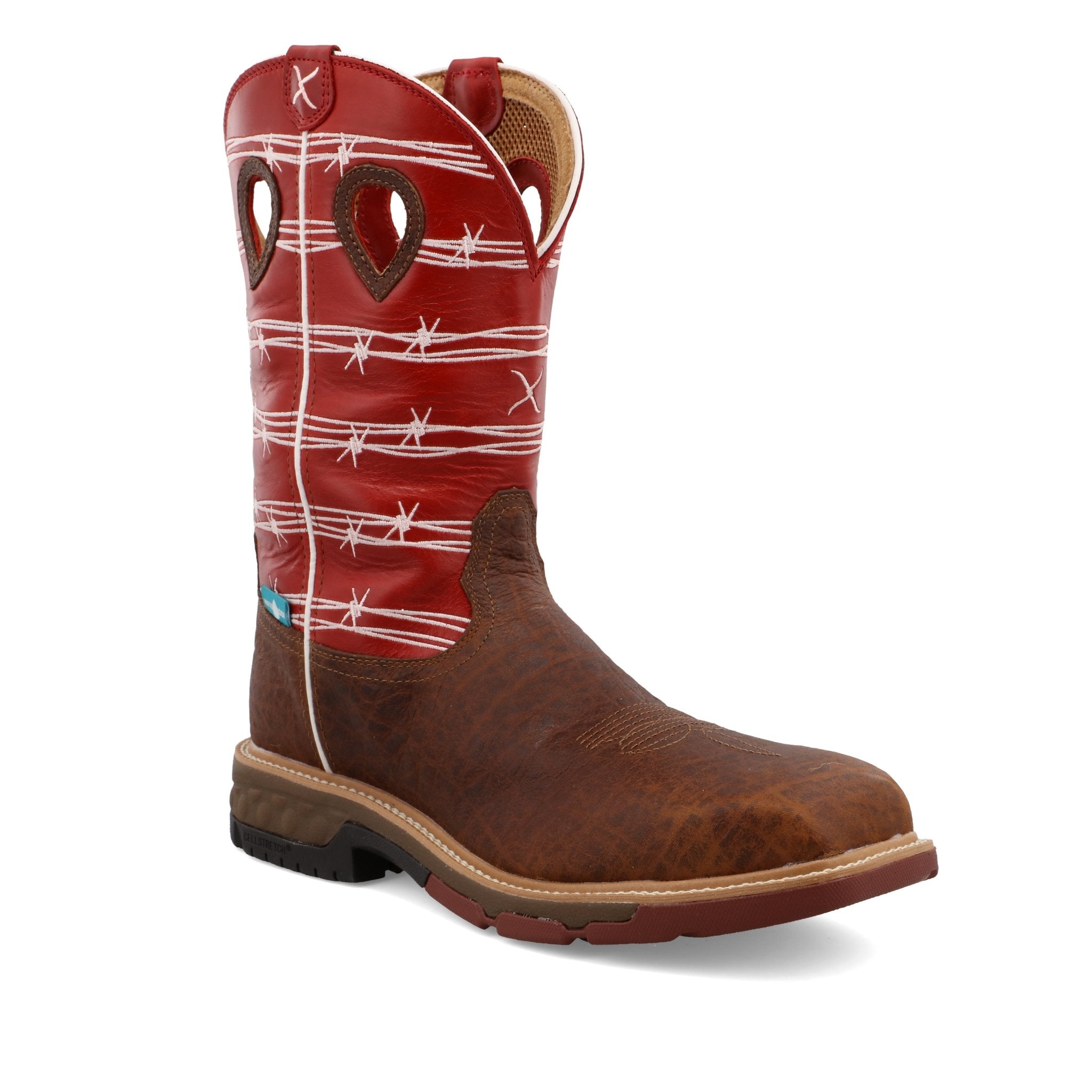 Twisted X Men's 12" Distressed Saddle and Ruby Square Toe Western Boot - MXBNW01 - 7D