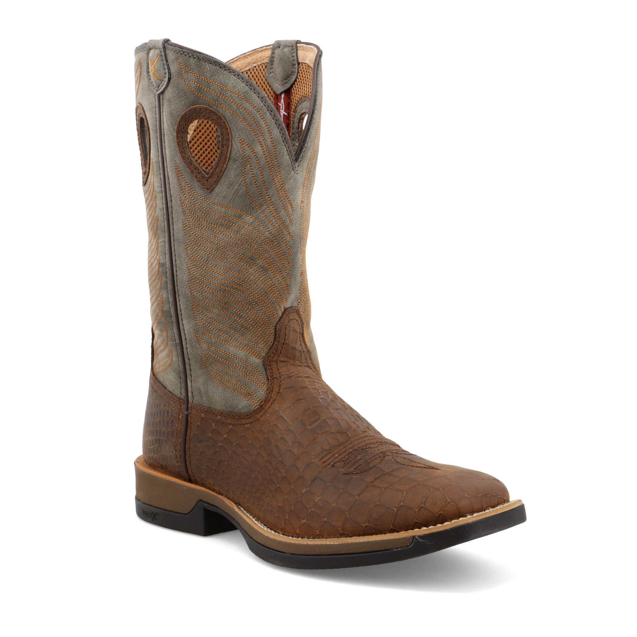 Twisted X Men's 12" Brown and Grey Wide Square Toe Tech X Boot - MXW0003 - 7D