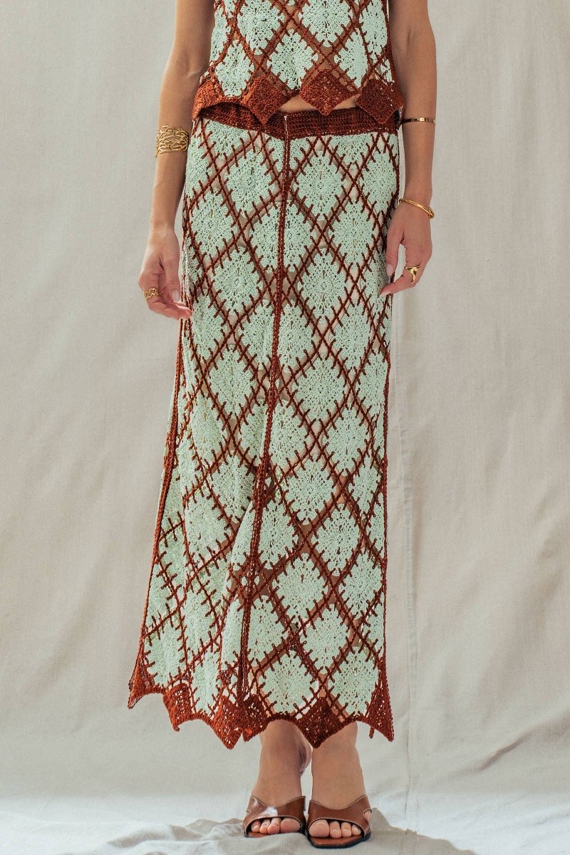 Diamond Pattern Open - Knit Crochet Skirt Mint Brown - UDSK0098-S/M