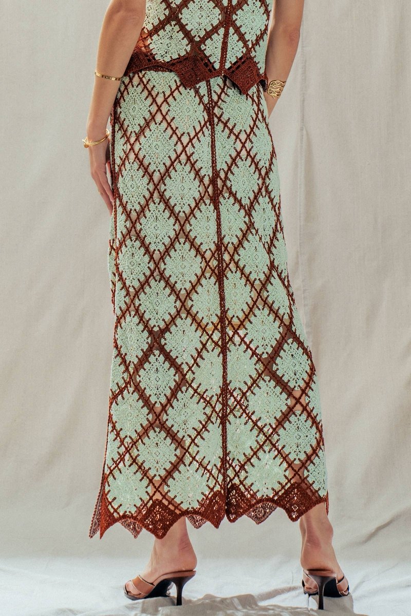 Diamond Pattern Open - Knit Crochet Skirt Mint Brown - UDSK0098-S/M