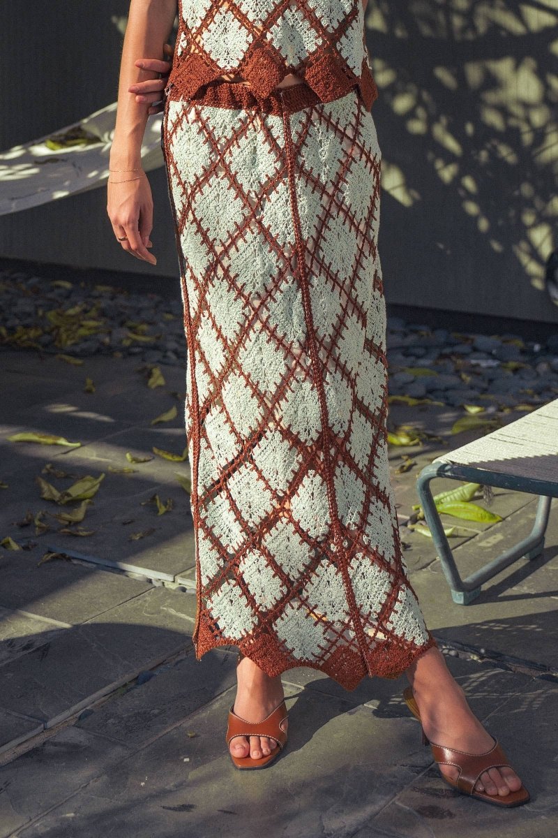Diamond Pattern Open - Knit Crochet Skirt Mint Brown - UDSK0098-S/M