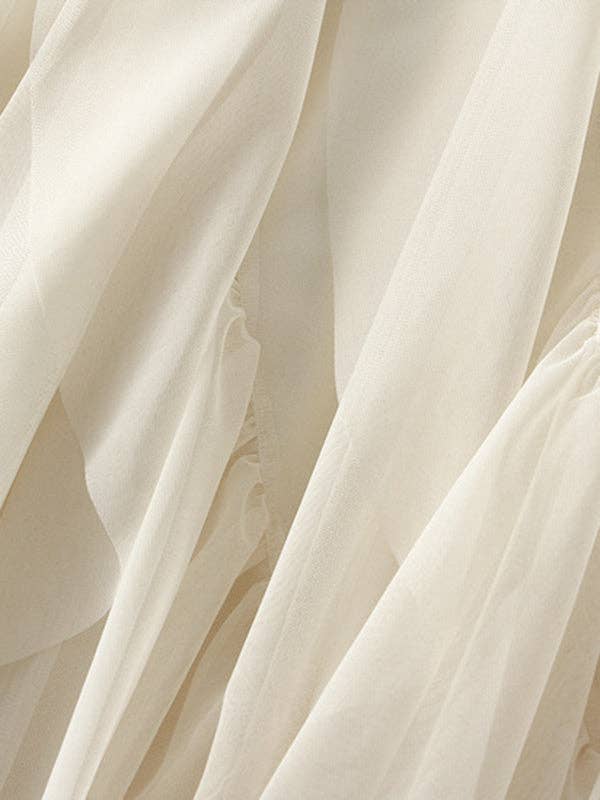 Gauze Pleated Solid Color Split - Joint A - Line Loose Skirt - Apricot - ONE SIZE - CY-128259