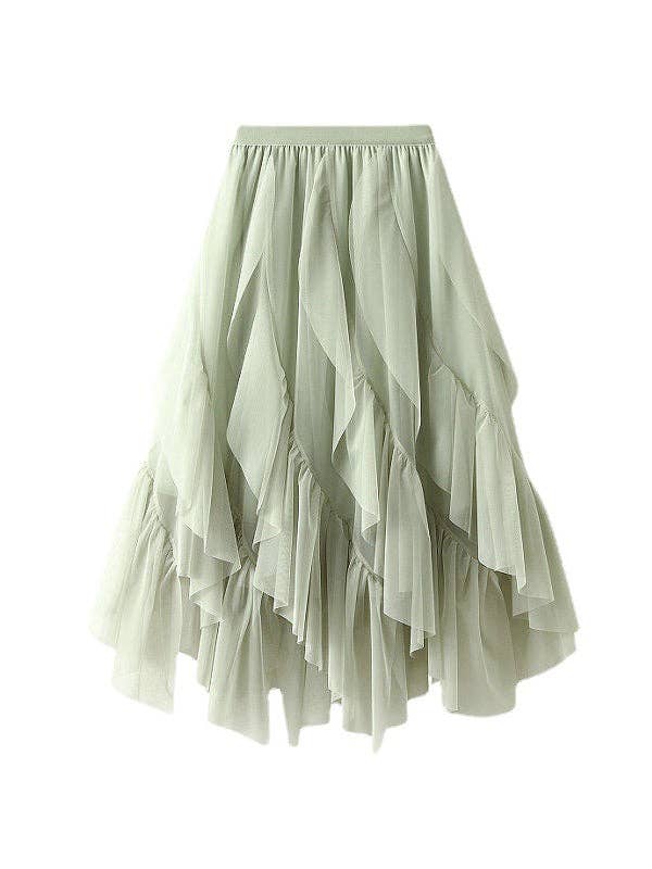 Gauze Pleated Solid Color Split - Joint A - Line Loose Skirt - Apricot - ONE SIZE - CY-128259