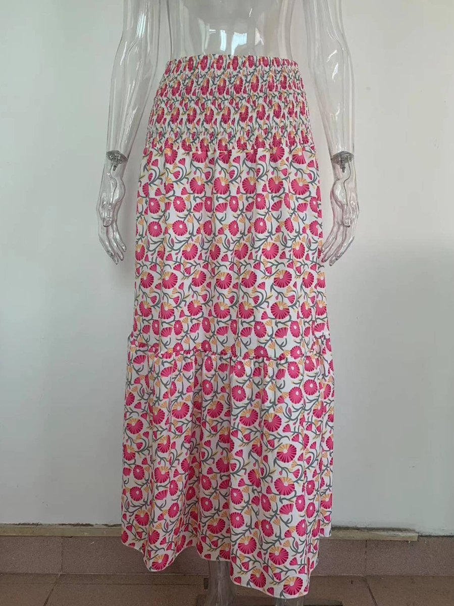 Vacation Casual Print Midi Skirt - Pink - FRJY8048-S