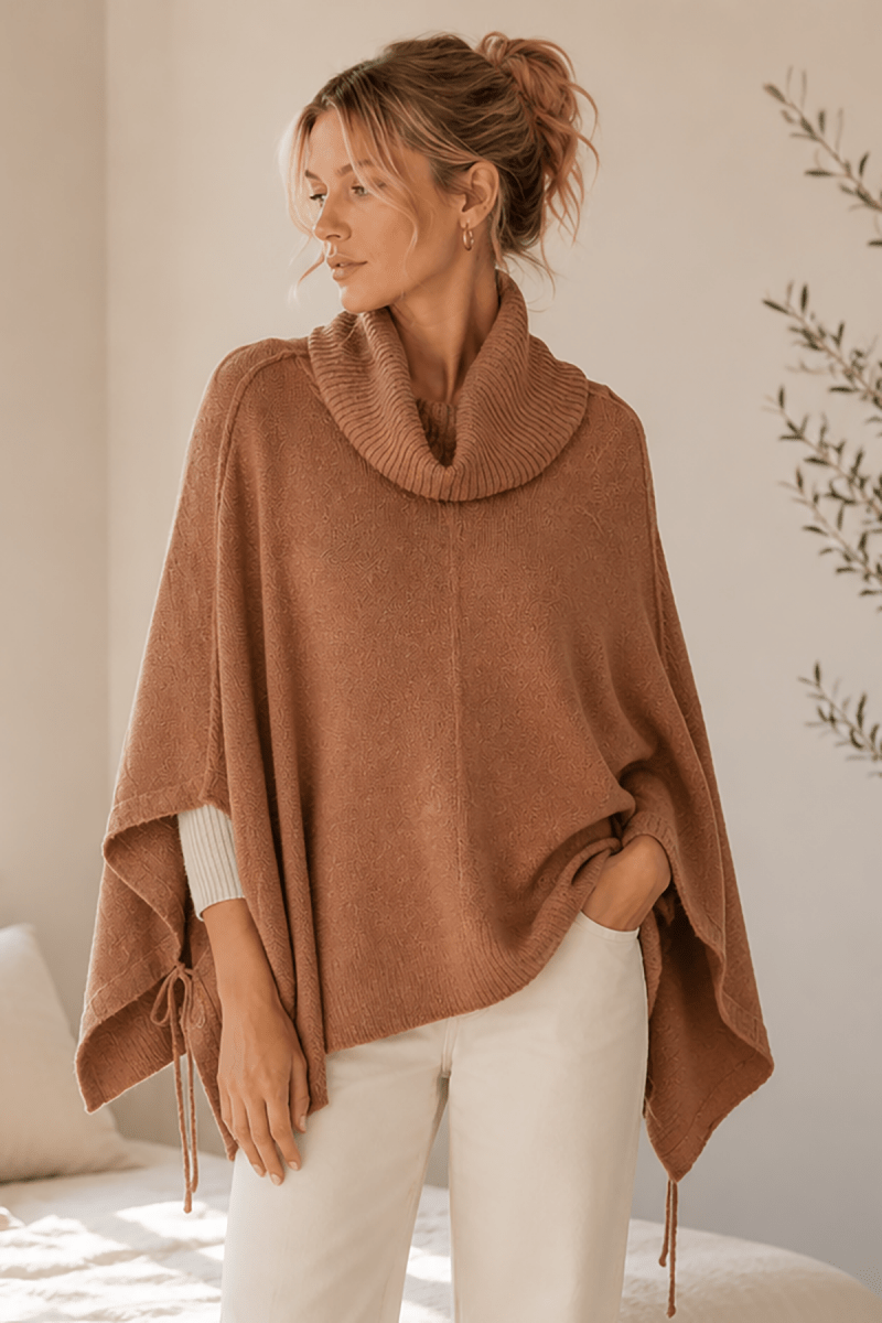 Winslow Collection Cozy Cowl Neck Knit Poncho - Caramel - 18FA163-CARAMEL-S/M