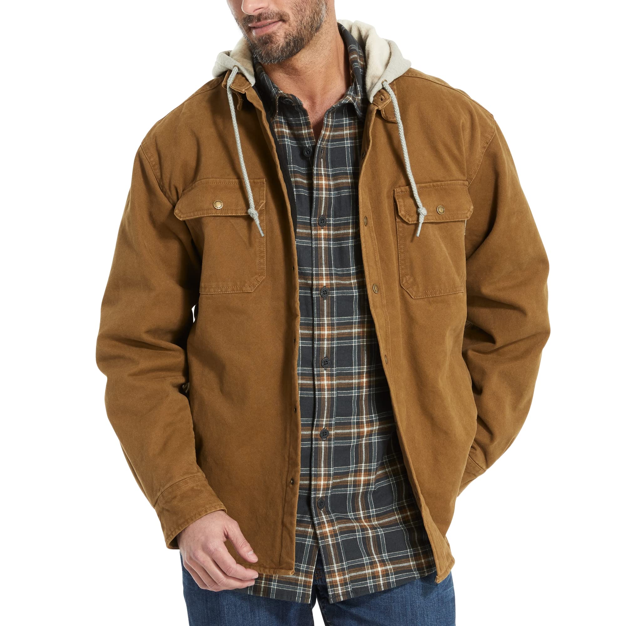 Wolverine Men's Overman Canvas Chesnut Brown Hooded Shirt Jacket - W1203890 - 231 - XS