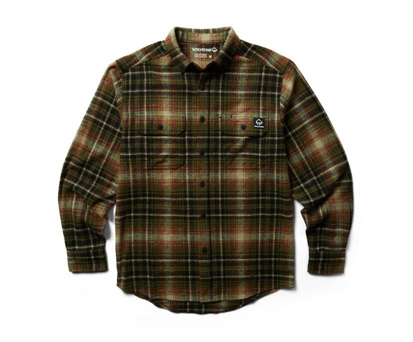 Wolverine Men's Glacier Heavyweight Long Sleeve Khaki Plaid Flannel Shirt - W1205850 - 236 - small