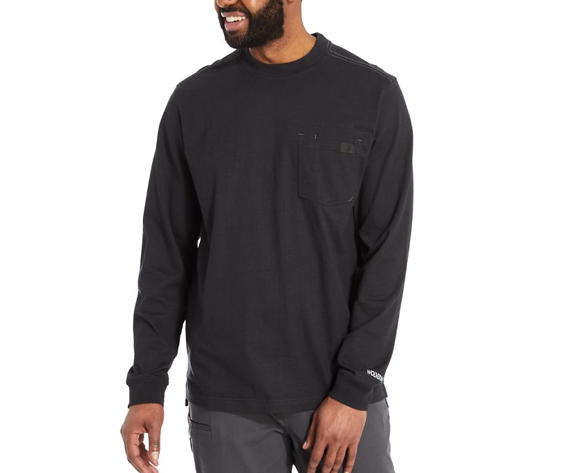 Wolverine Men's Guardian Cotton Black Long Sleeve Pocket T-Shirt - W1208470 - 003 - medium