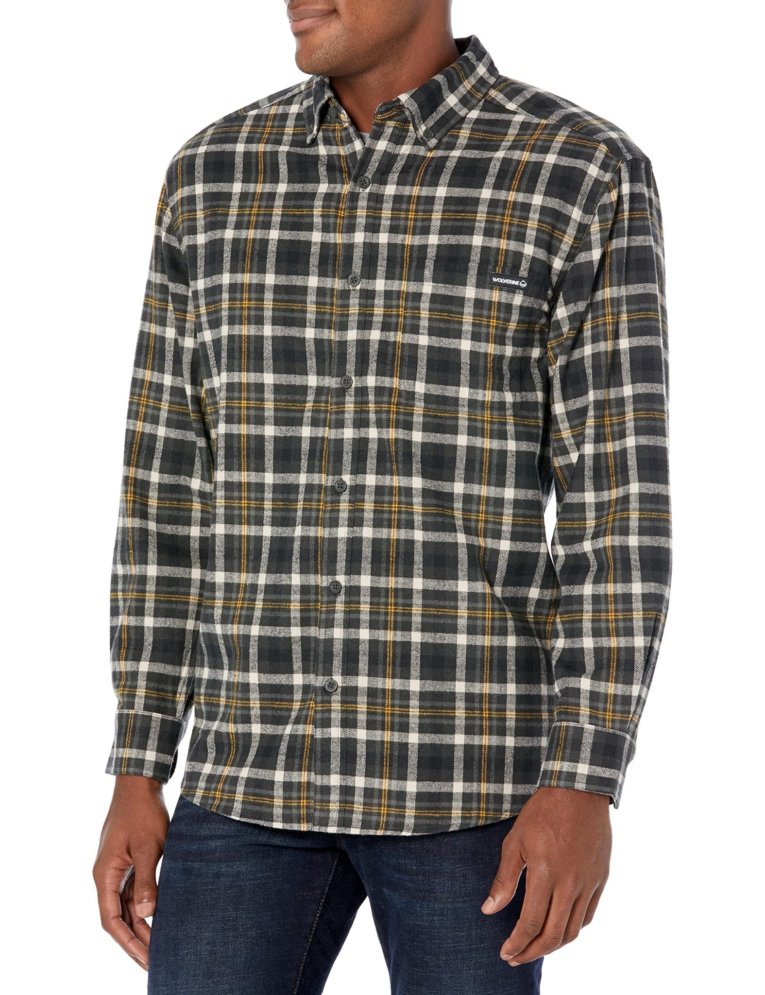 Wolverine Men's Rivet Flannel Button Down Onyx Plaid Long Sleeve Shirt - W1209390 - 031 - S